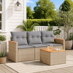 Outdoor Garden Sofa Set 4 Piece Beige Poly Rattan Patio Furniture with Storage