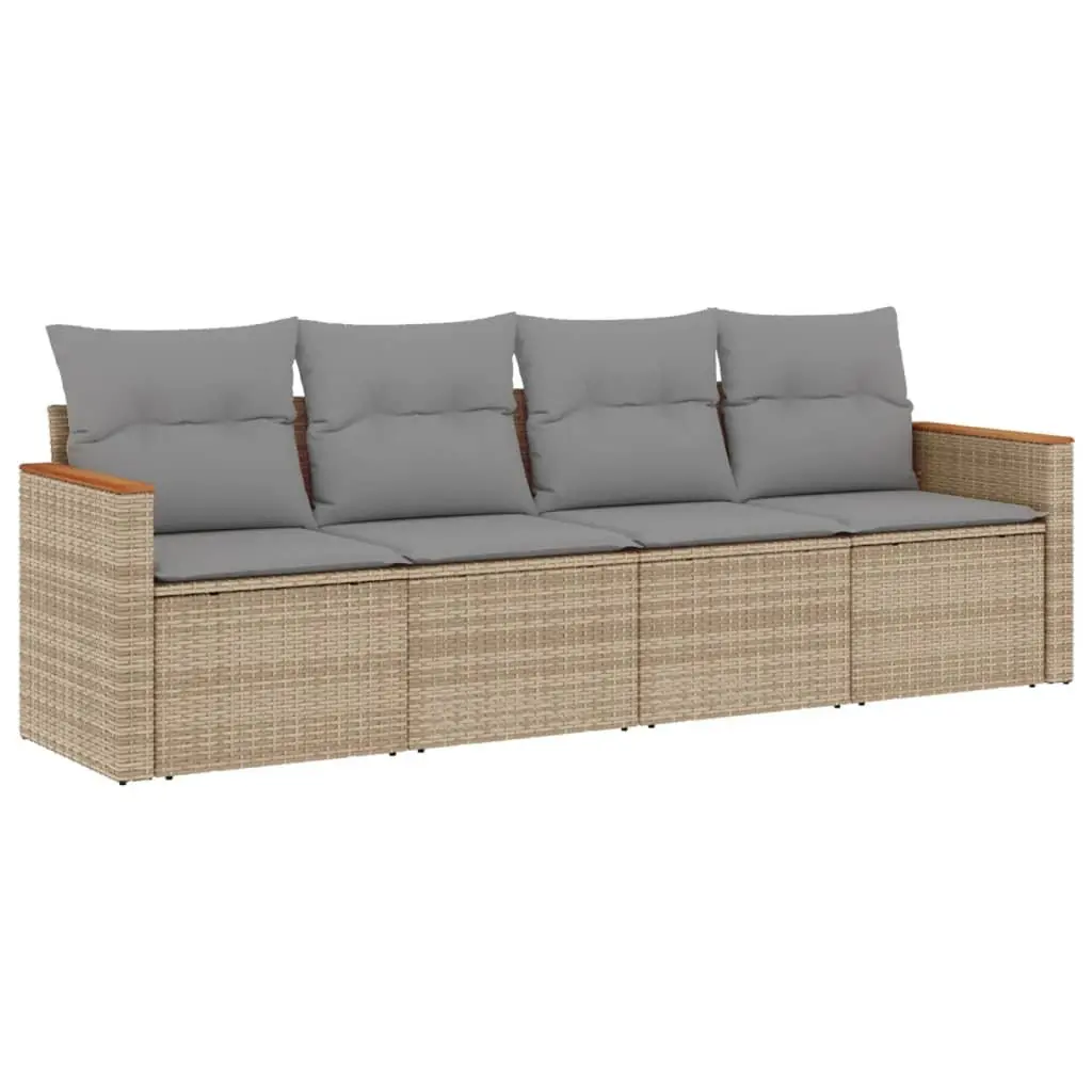 Garden Sofa Set Beige Poly Rattan 4 Piece Outdoor Furniture with Storage