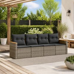 Garden Sofa Set 4 Piece Outdoor Furniture with Cushions Grey Poly Rattan Modular