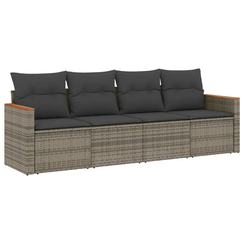 Outdoor Furniture Sofa Set 4 Piece Modular Grey PE Rattan with Cushions