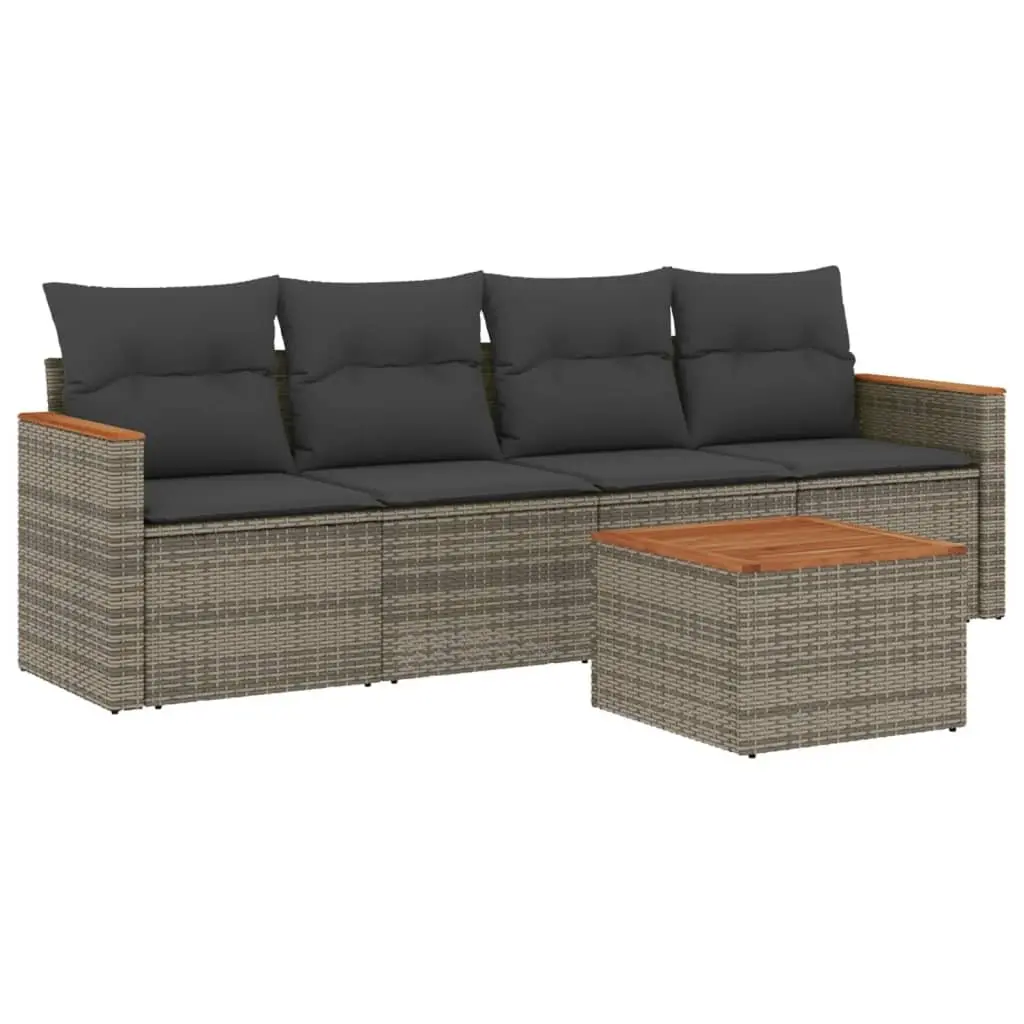 5 Piece Garden Sofa Set with Storage Grey Poly Rattan Outdoor Furniture Patio