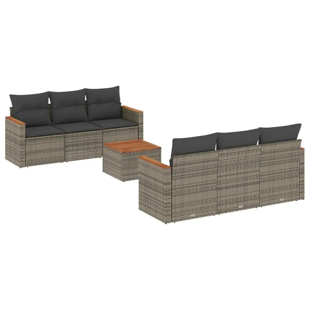Garden Sofa Set 7 Piece Outdoor Furniture Patio Grey Poly Rattan with Cushions