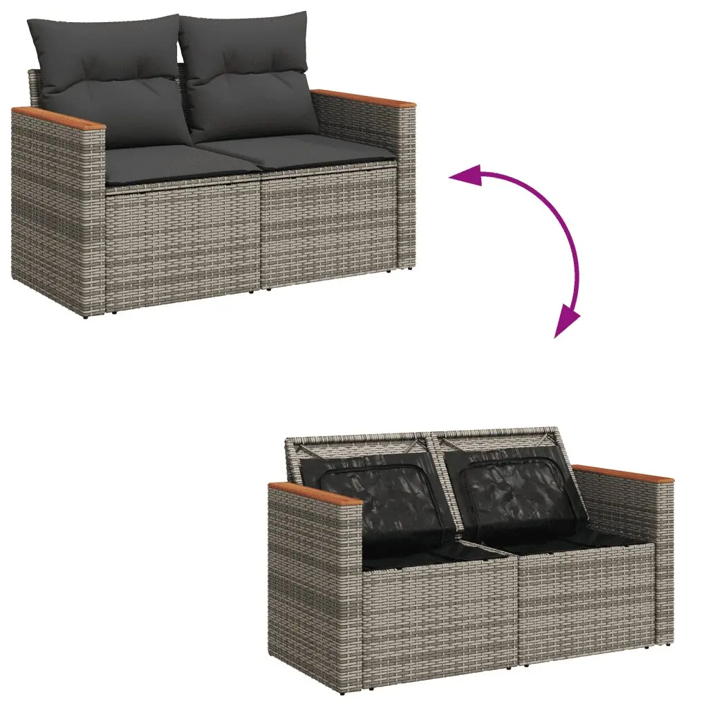 Garden Sofa Set 7 Piece Outdoor Furniture Patio Grey Poly Rattan with Cushions