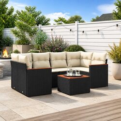 Garden Sofa Set 7 Piece Outdoor Furniture Black Poly Rattan Modular Patio