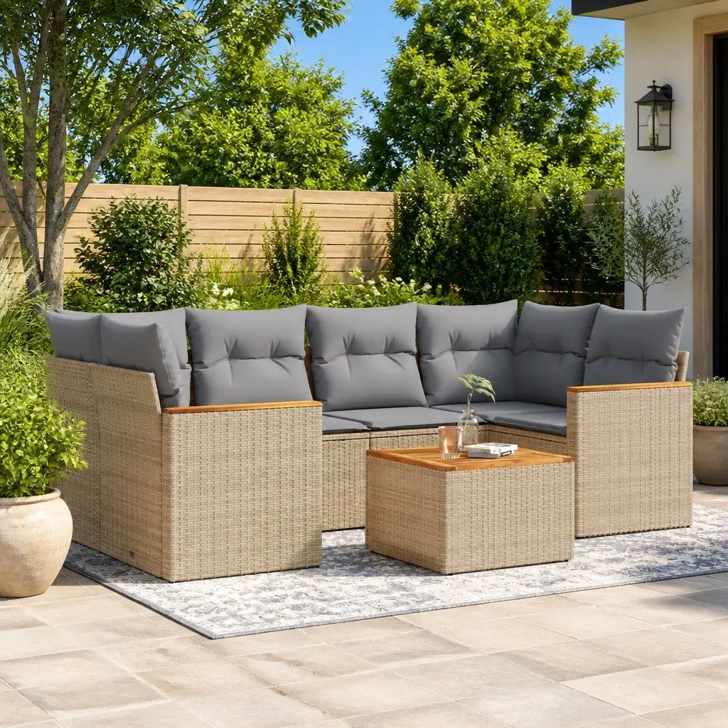 7 Piece Garden Sofa Set with Storage Cushions Beige Outdoor Furniture Patio