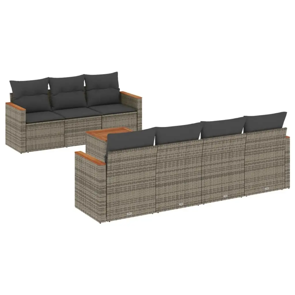Garden Sofa Set 8 Piece Outdoor Furniture Grey Poly Rattan Patio Sectional with