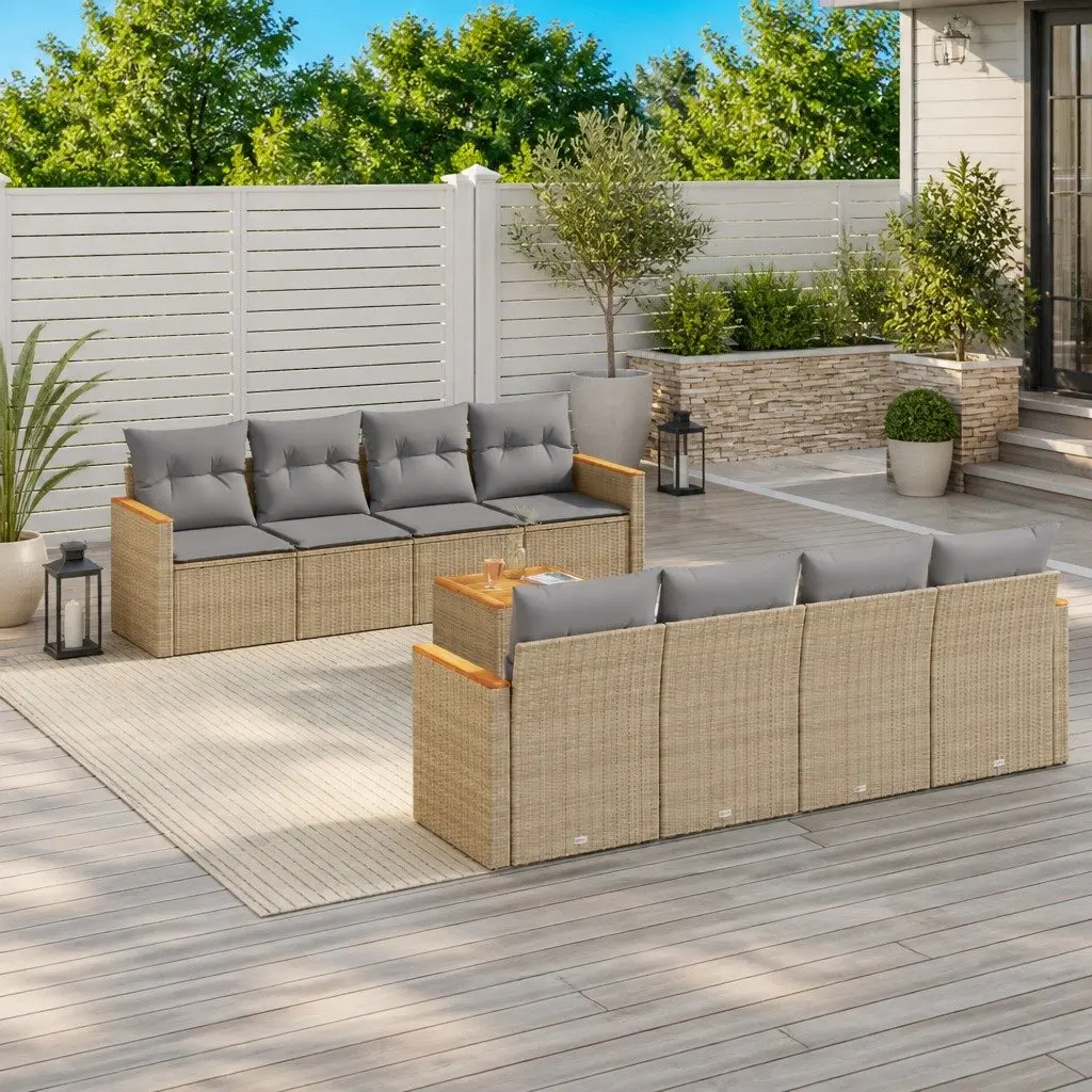 9 Piece Beige Outdoor Sofa Set