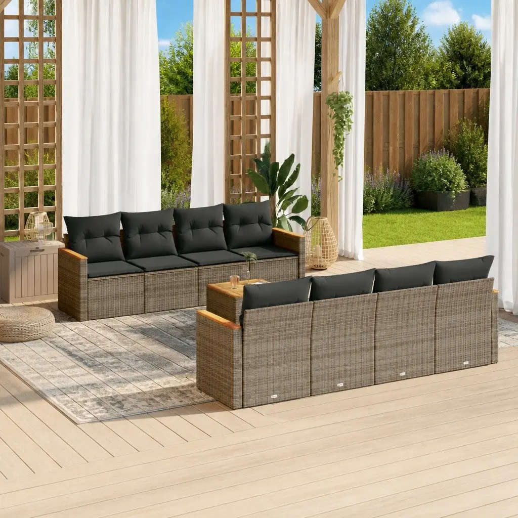 Garden Sofa Set 9 Piece Outdoor Furniture Grey Poly Rattan Patio Lounge Chairs