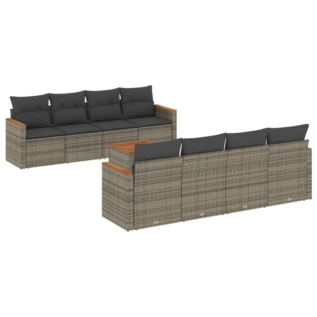 Garden Sofa Set 9 Piece Outdoor Furniture Grey Poly Rattan Patio Lounge Chairs