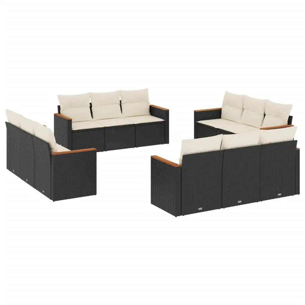 Modular Outdoor Patio Furniture Set 12 Piece Black PE Rattan Garden Sofa