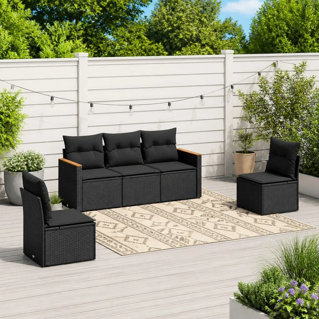 Garden Sofa Set 5 Piece Outdoor Patio Furniture Black Poly Rattan Modular