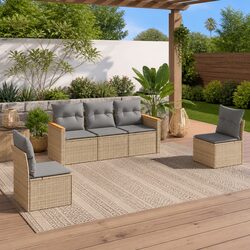 Garden Sofa Set 5 Piece Outdoor Furniture Beige Poly Rattan Patio Seating