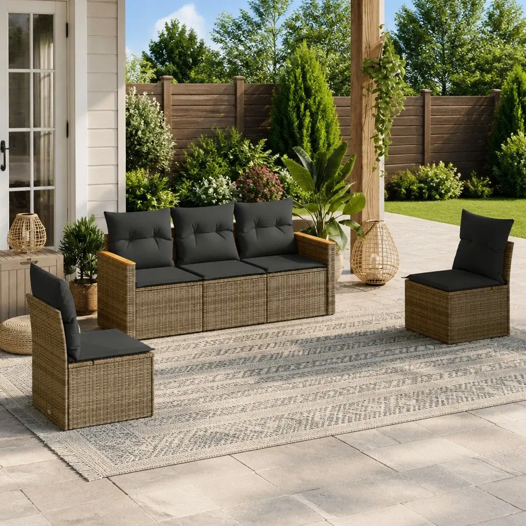 Modular 5 Piece Outdoor Garden Sofa Set Grey Rattan Patio Furniture