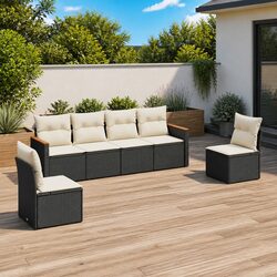 Garden Sofa Set 6 Piece Outdoor Furniture Patio Lounge Black Modular Rattan