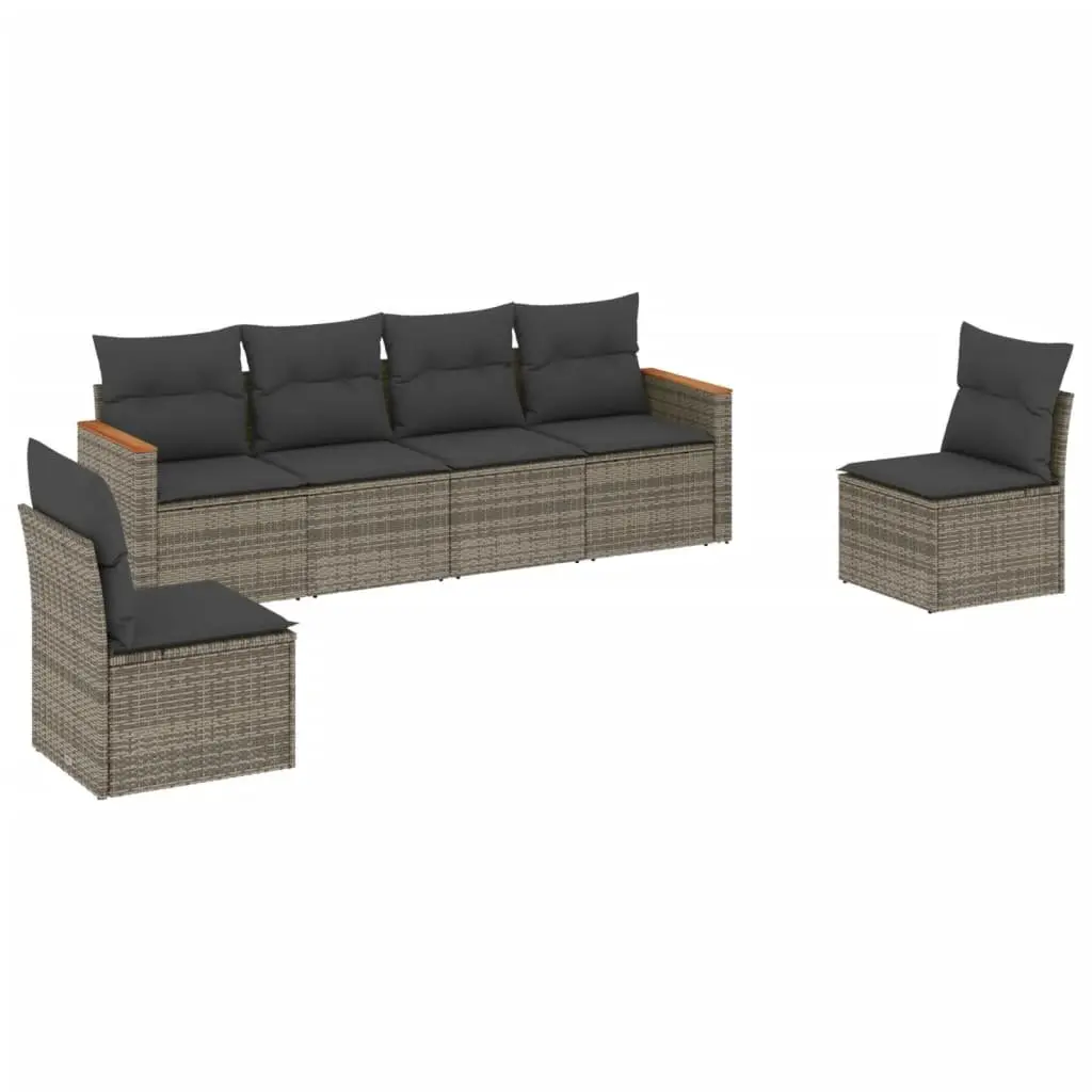 Garden Sofa Set 6 Piece Outdoor Furniture Grey with Cushions Modular Patio