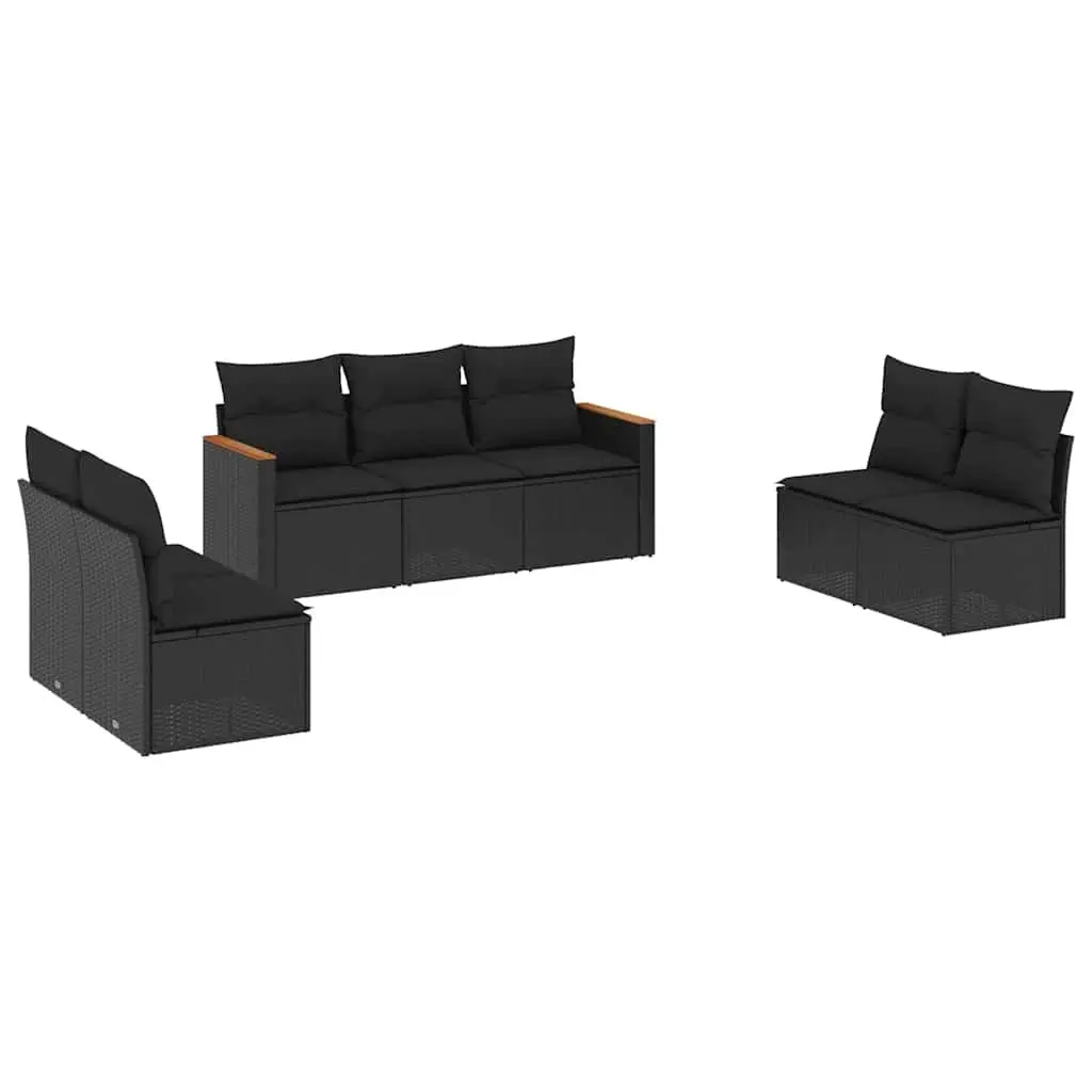 Garden Sofa Set 7 Piece Outdoor Furniture Patio Black Poly Rattan Modular