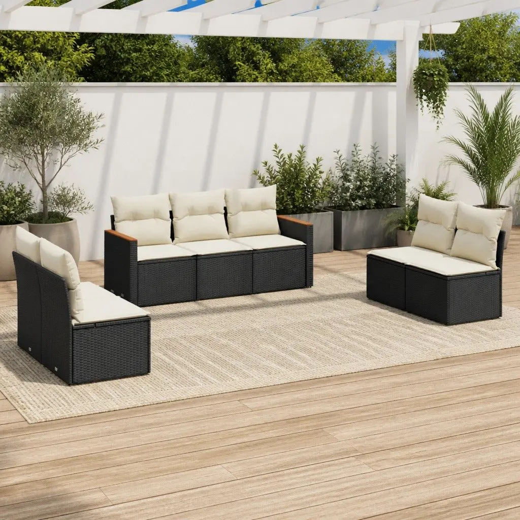 Garden Sofa Set 7 Piece Outdoor Furniture Patio Seating Black Poly Rattan