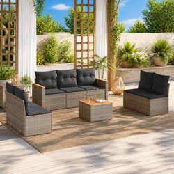 Garden Sofa Set 8 Piece Outdoor Furniture Grey Poly Rattan Modular Patio Lounge