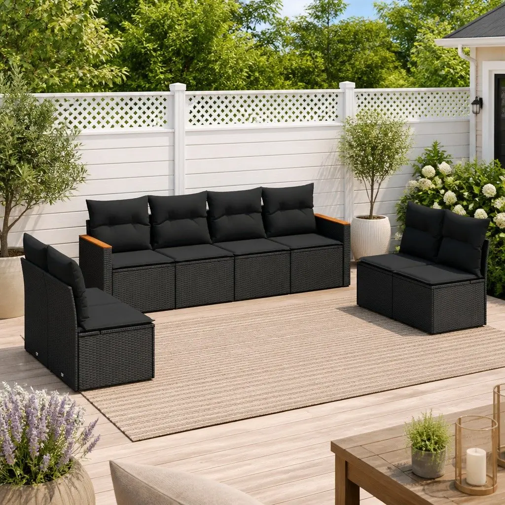 Garden Sofa Set 8 Piece Outdoor Furniture Patio Black Rattan Modular Lounge