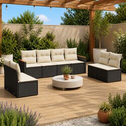 Garden Sofa Set 8 Piece Outdoor Furniture Black Poly Rattan Modular Patio