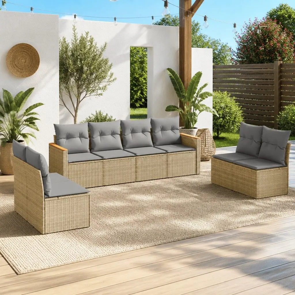 Outdoor Furniture Set 8 Piece Modular Patio Sofa Beige Poly Rattan