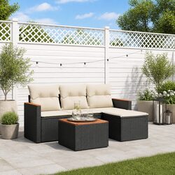 Garden Sofa Set 5 Piece Outdoor Furniture Black Poly Rattan Modular Patio