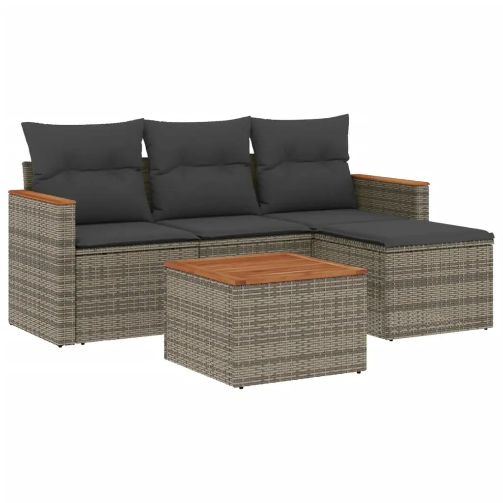 5 Piece Garden Sofa Set Outdoor Patio Furniture with Cushions Grey Rattan