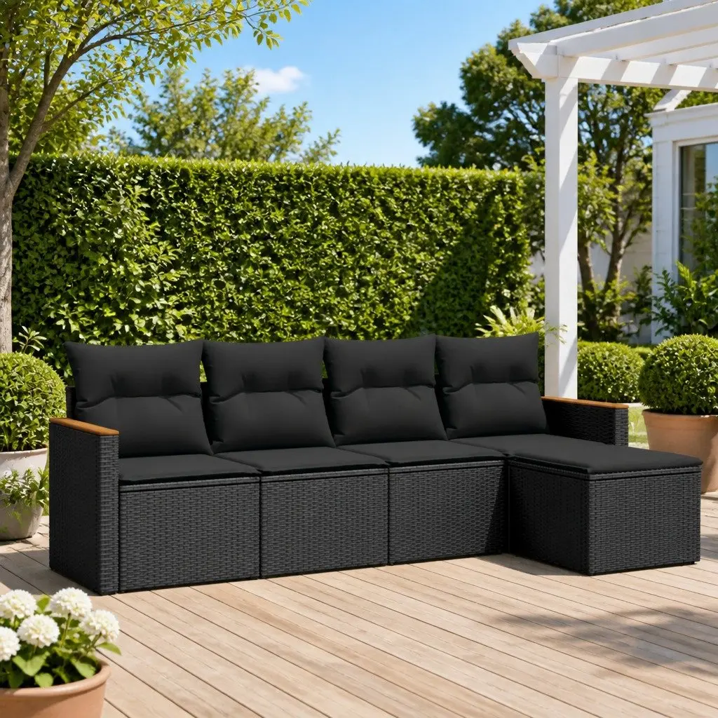 Garden Sofa Set 5 Piece Outdoor Furniture Patio Sectional with Cushions Black