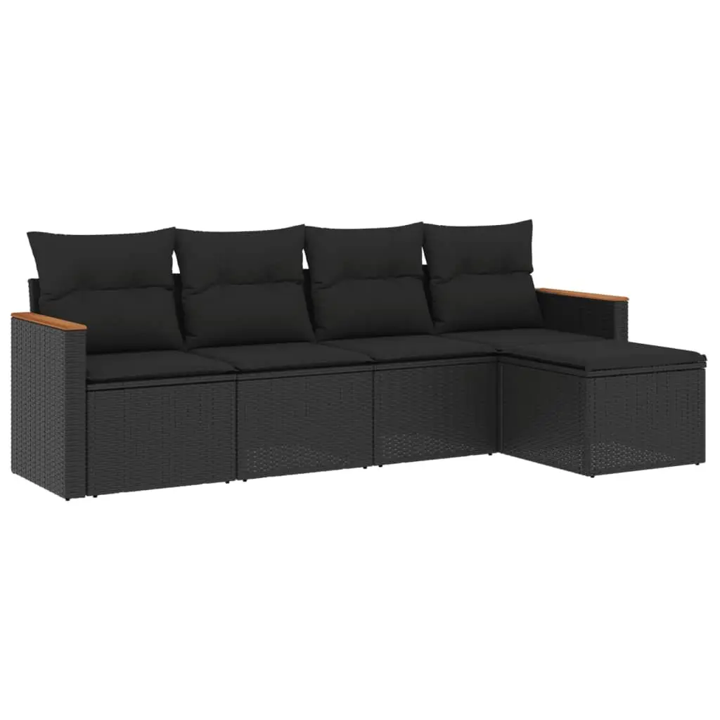 Garden Sofa Set 5 Piece Outdoor Furniture Patio Sectional with Cushions Black