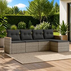 Garden Sofa Set 5 Piece Outdoor Furniture Patio Seating Grey Poly Rattan with