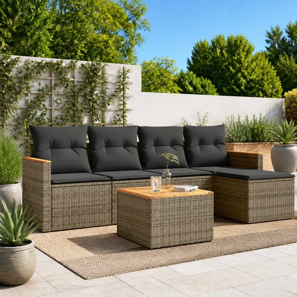 Garden Sofa Set Grey Poly Rattan 6 Piece Outdoor Furniture Patio Sectional