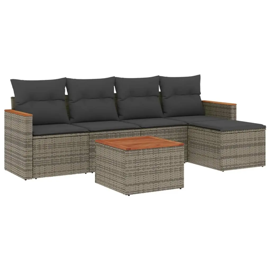 Garden Sofa Set Grey Poly Rattan 6 Piece Outdoor Furniture Patio Sectional