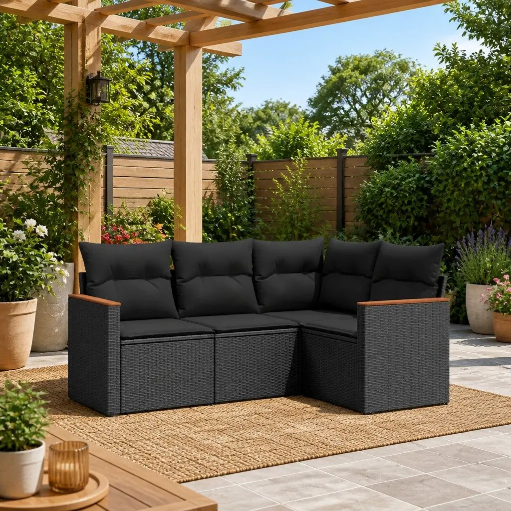 4-Piece Black Rattan Sofa Set