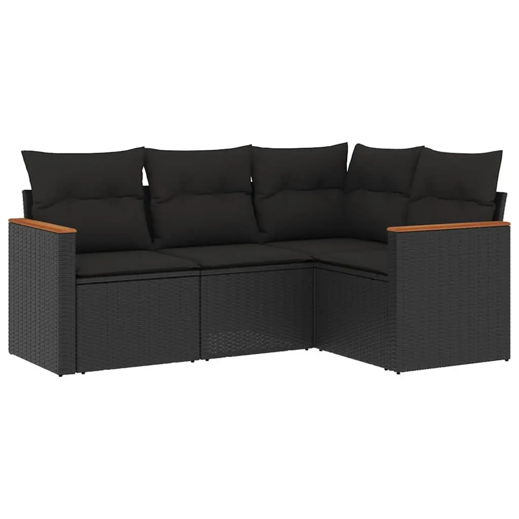 4-Piece Black Rattan Sofa Set
