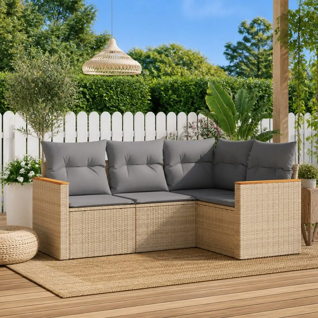 4 Piece Modular Outdoor Sofa Set Beige Poly Rattan Garden Lounge Furniture