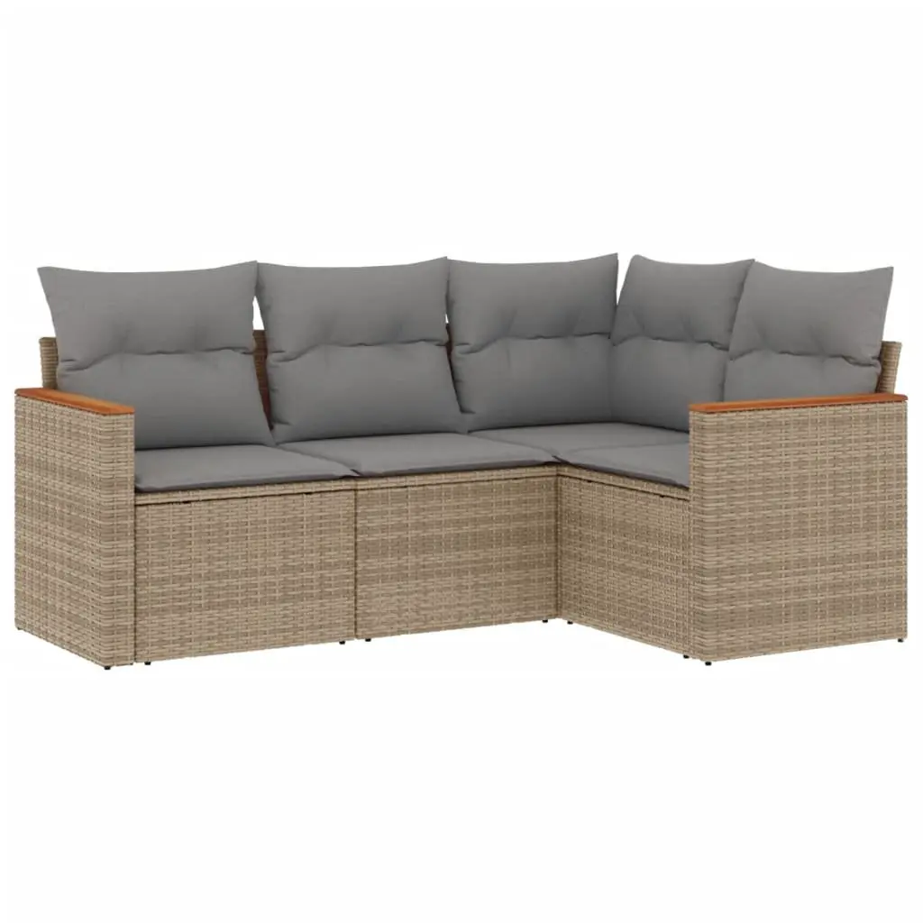 4 Piece Modular Outdoor Sofa Set Beige Poly Rattan Garden Lounge Furniture