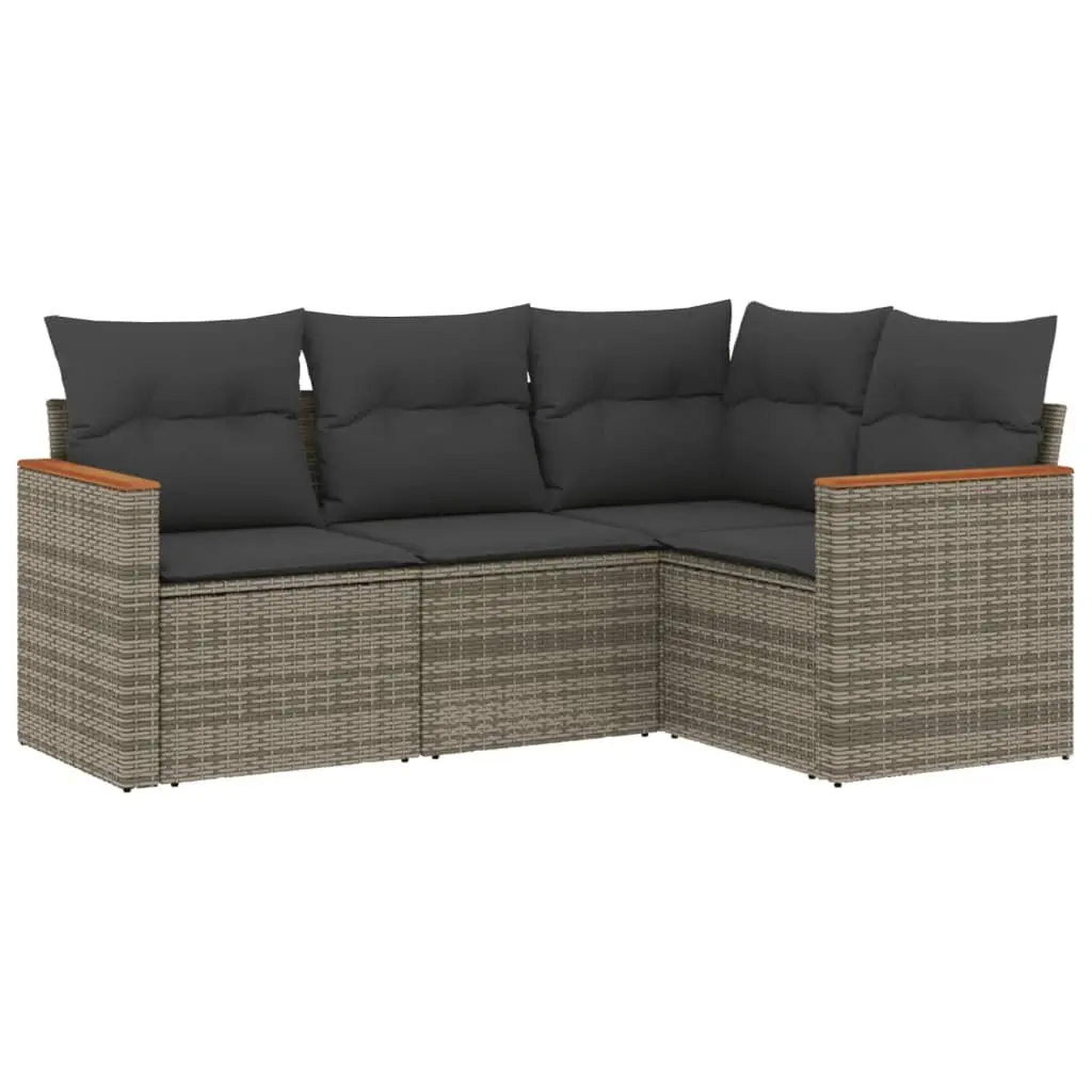Garden Sofa Set 4 Piece Outdoor Furniture Grey Poly Rattan with Cushions Storage