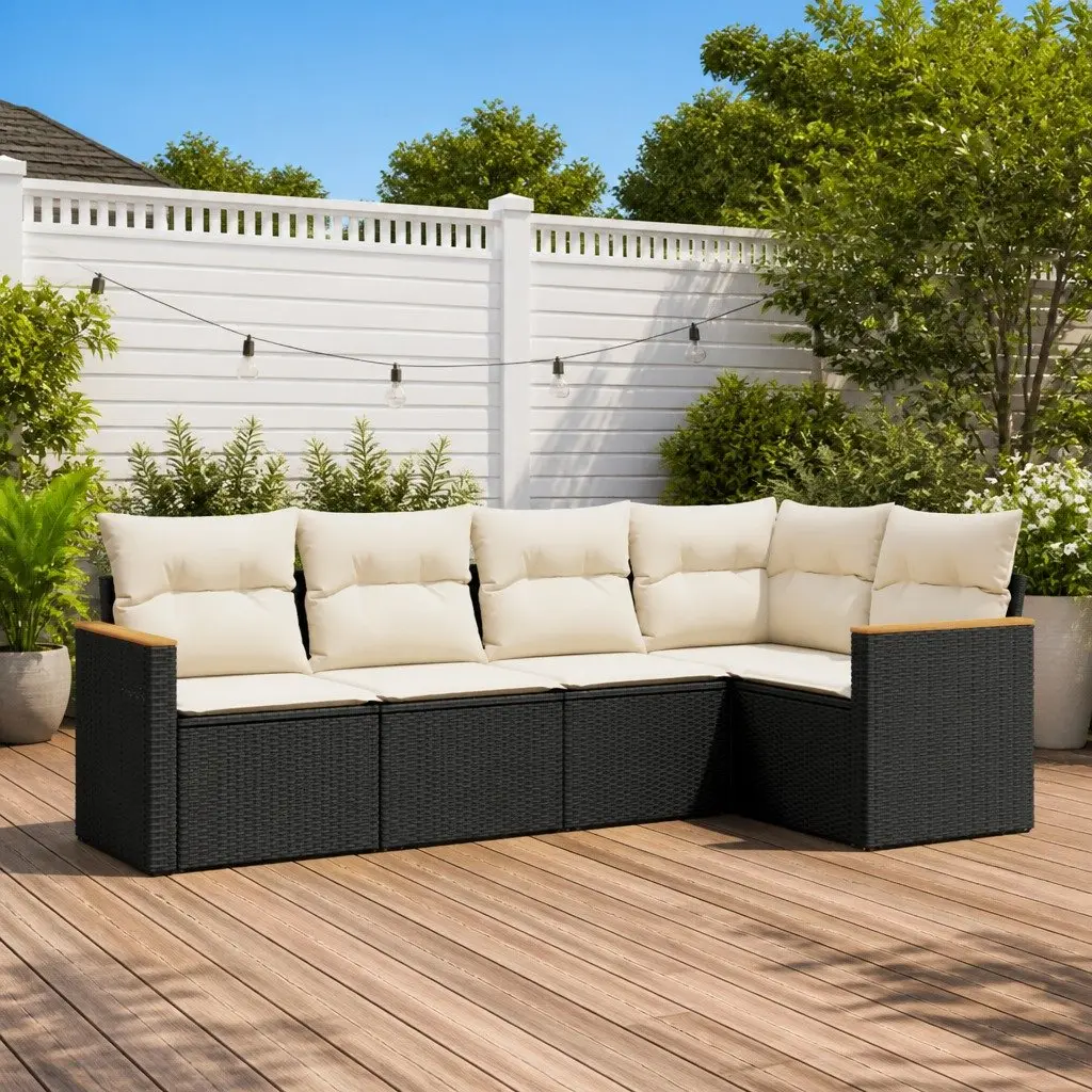 Garden Sofa Set 5 Piece Outdoor Furniture Patio Lounge Black Poly Rattan Modular