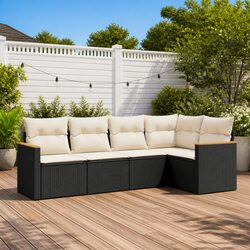 Garden Sofa Set 5 Piece Outdoor Furniture Patio Lounge Black Poly Rattan Modular