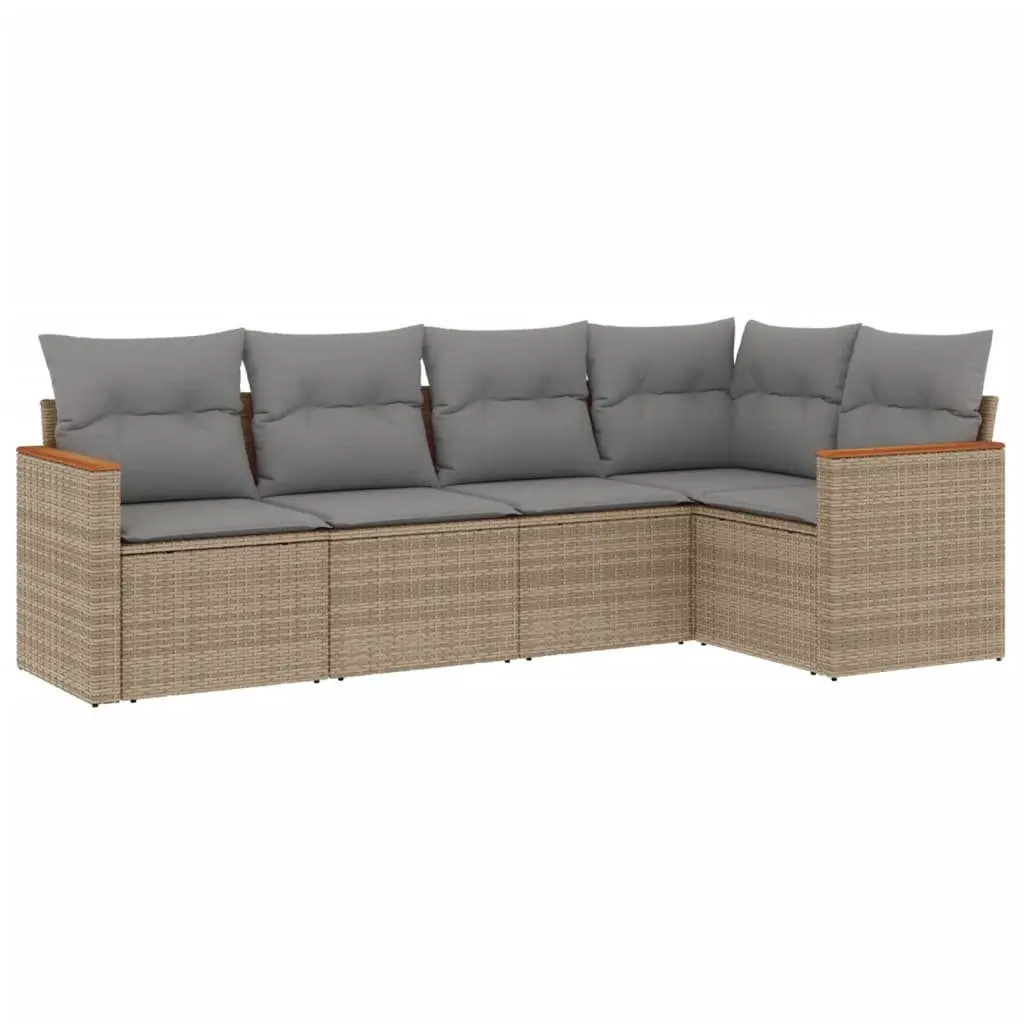 5 Piece Modular Outdoor Garden Sofa Set with Cushions Beige