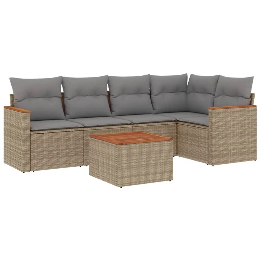 Garden Sofa Set 6 Piece Outdoor Furniture Beige Poly Rattan Modular Patio