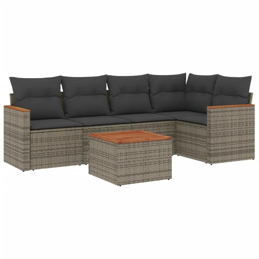 Outdoor Furniture Set Modular Grey Poly Rattan 6 Piece Garden Sofa with Cushions