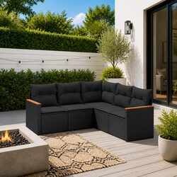 5-Piece Outdoor Garden Sofa Set in Black