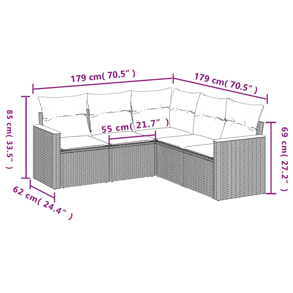 Garden Sofa Set 5 Piece Outdoor Furniture Patio Poly Rattan Modular Sectional