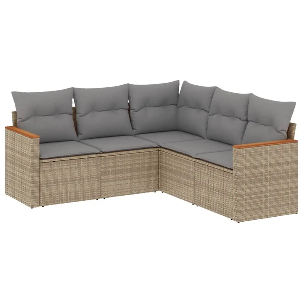 5 Piece Garden Sofa Set in Beige Poly Rattan