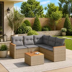 6 Piece Garden Sofa Set Outdoor Furniture Patio Lounge Beige Poly Rattan With