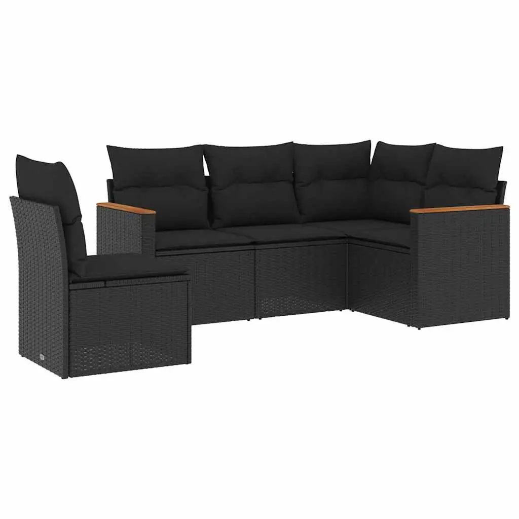 Garden Sofa Set 5 Piece Outdoor Furniture Patio Black Poly Rattan with Storage