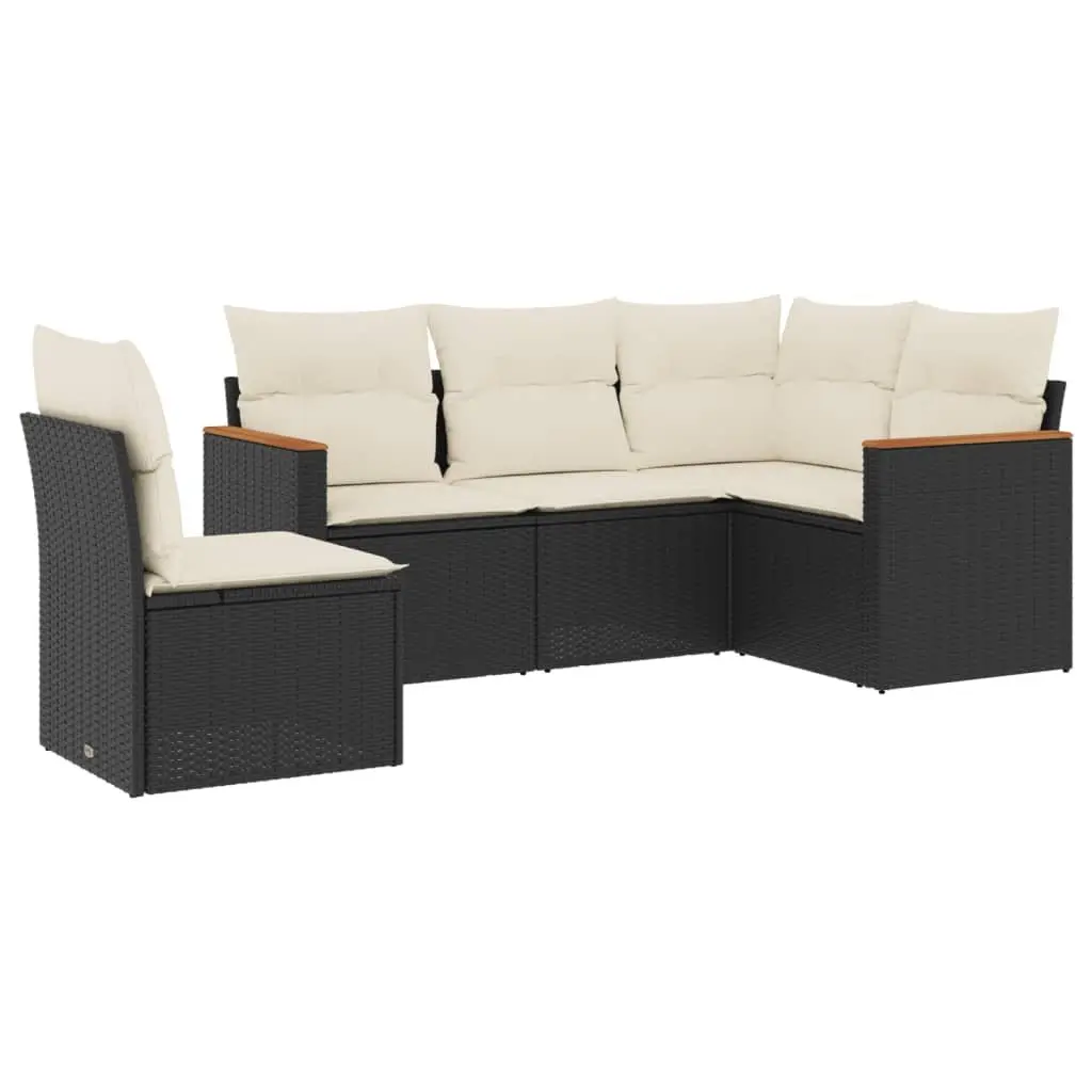Garden Sofa Set 5 Piece Outdoor Furniture Patio Conversation Black Poly Rattan