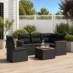 6 Piece Garden Sofa Set with Storage Cushions Black Outdoor Furniture Patio
