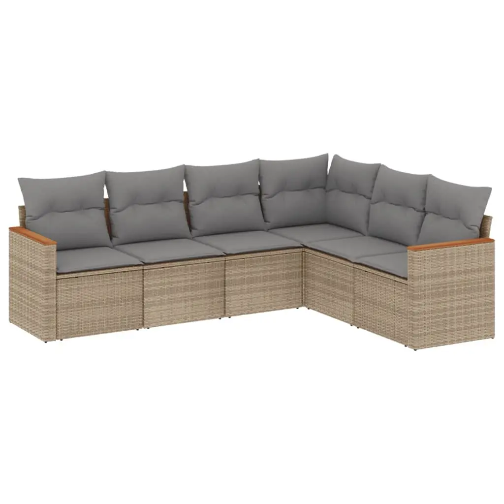 Garden Sofa Set Modular 6 Piece Outdoor Furniture Beige Poly Rattan